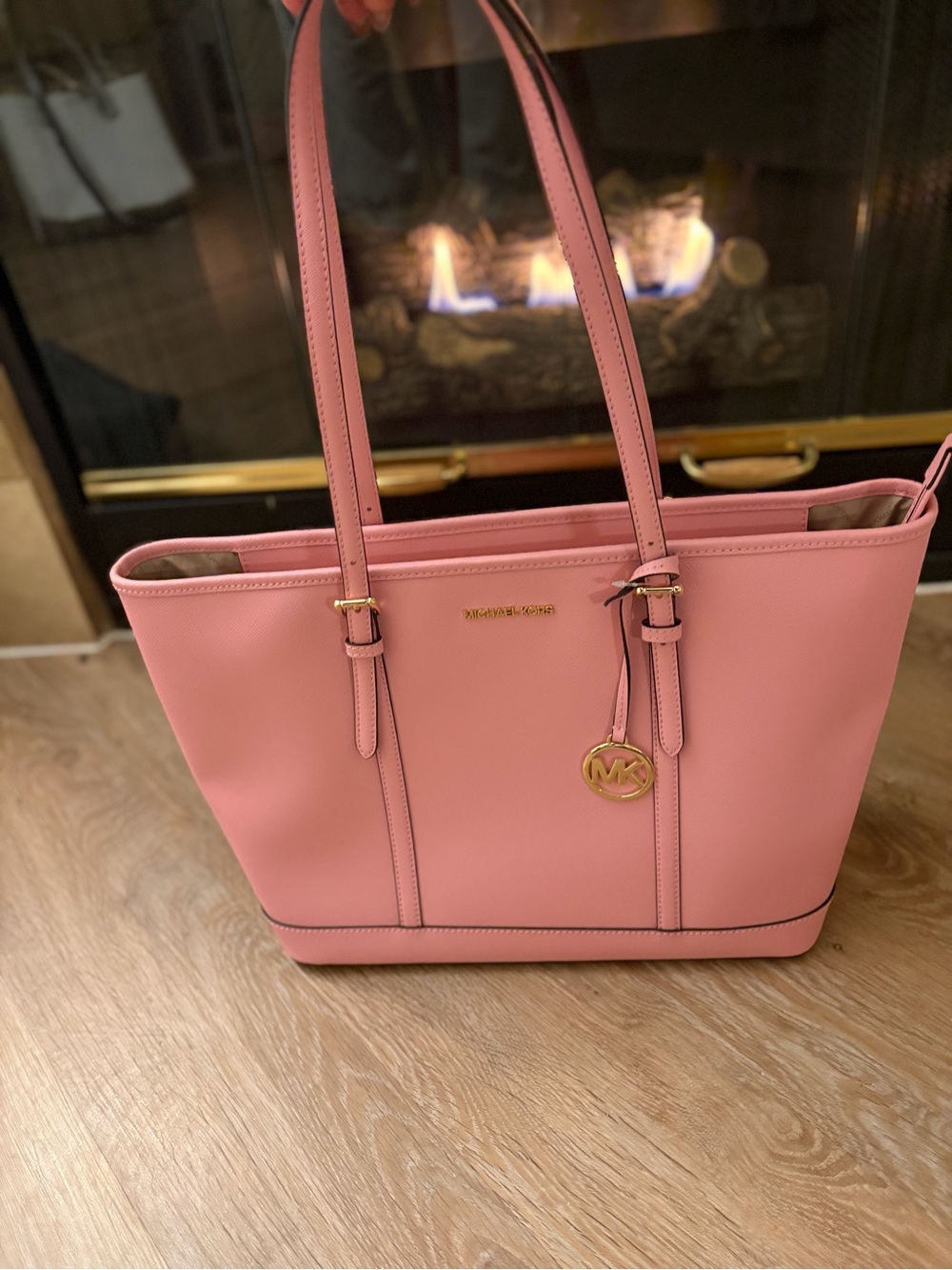 Michael Kors Rose Pink Leather Tote with Gold MK Charm